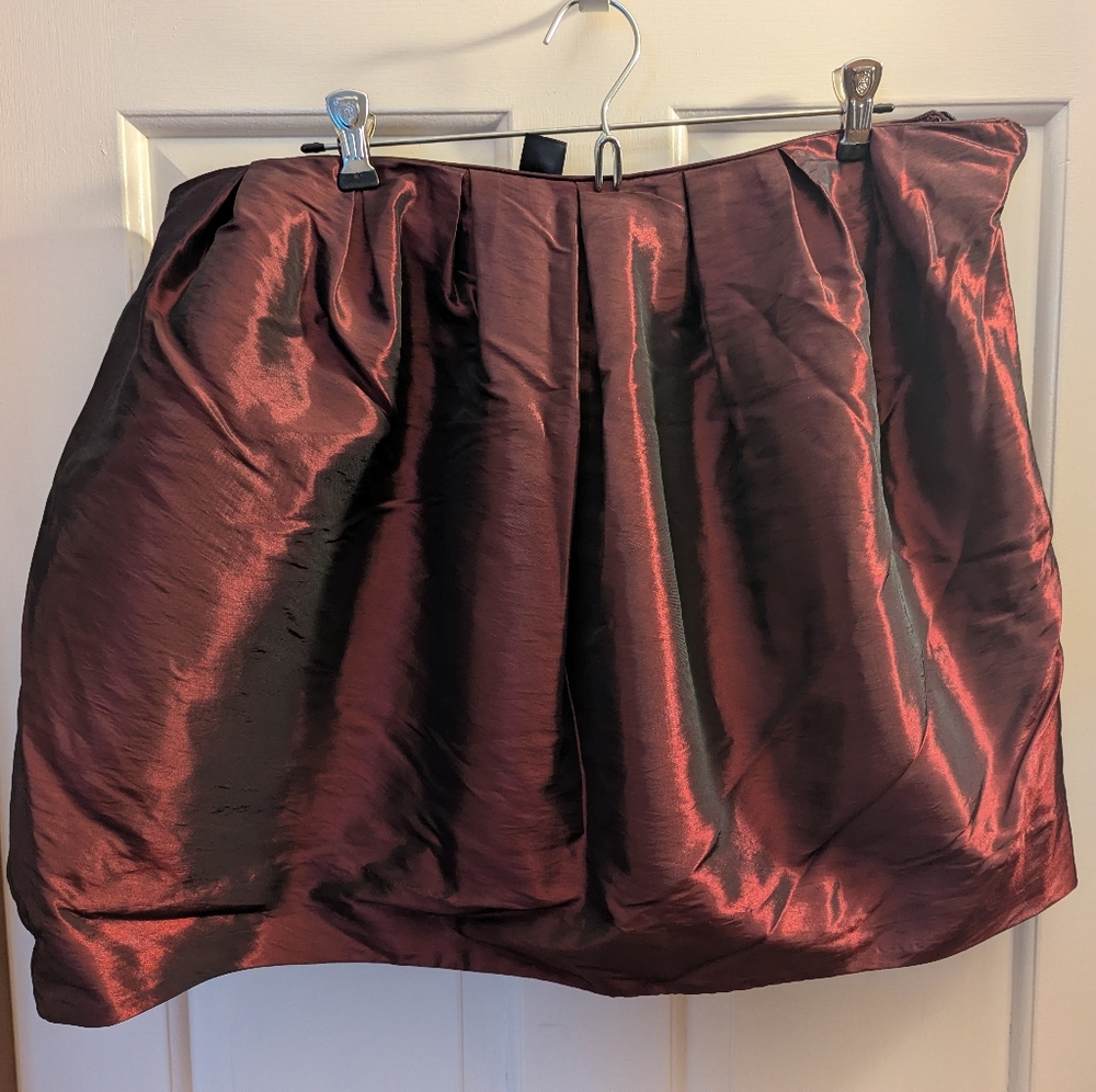 Bisou Bisou Burgundy Iridescent Metallic Pleated Mini Skirt Size 18